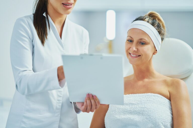 Provider performing an anti-wrinkle injection treatment
